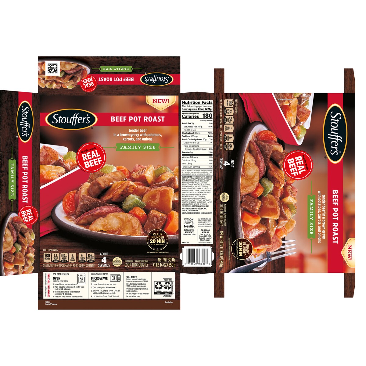 slide 14 of 14, Stouffer's Stouffer''s Beef Pot Roast, Family Size, Frozen Dinner, Easy Meals, Oven & Microwave Dinner, 30 oz