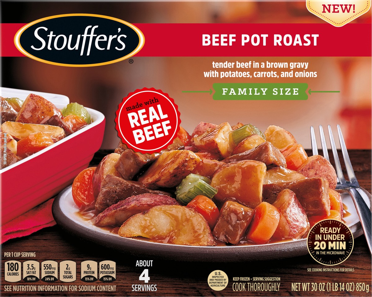 slide 13 of 14, Stouffer's Stouffer''s Beef Pot Roast, Family Size, Frozen Dinner, Easy Meals, Oven & Microwave Dinner, 30 oz
