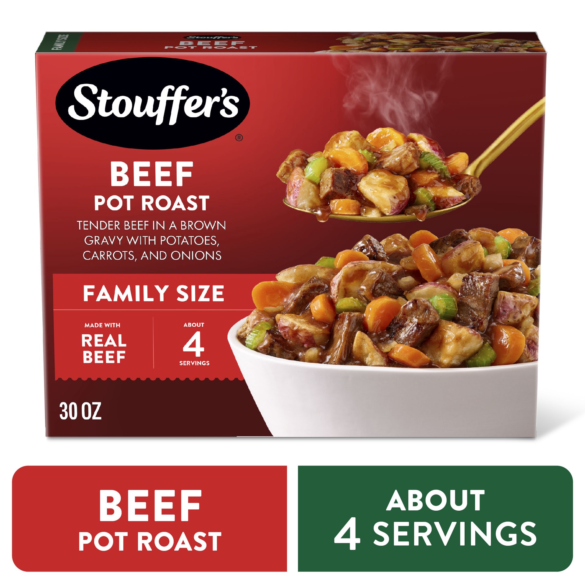 slide 1 of 14, Stouffer's Stouffer''s Beef Pot Roast, Family Size, Frozen Dinner, Easy Meals, Oven & Microwave Dinner, 30 oz