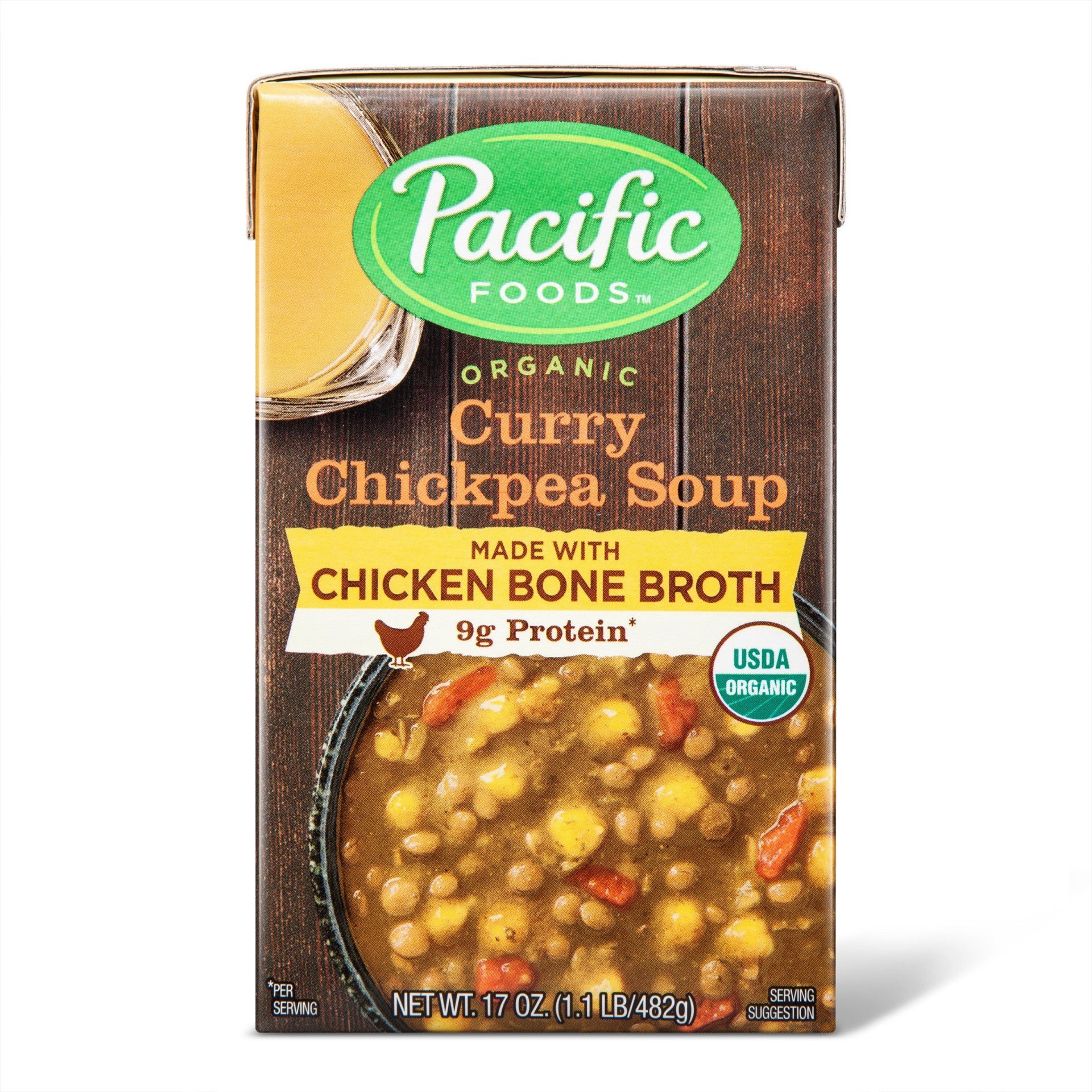 slide 1 of 10, Pacific Foods Organic Curry Chickpea Soup, 17 oz