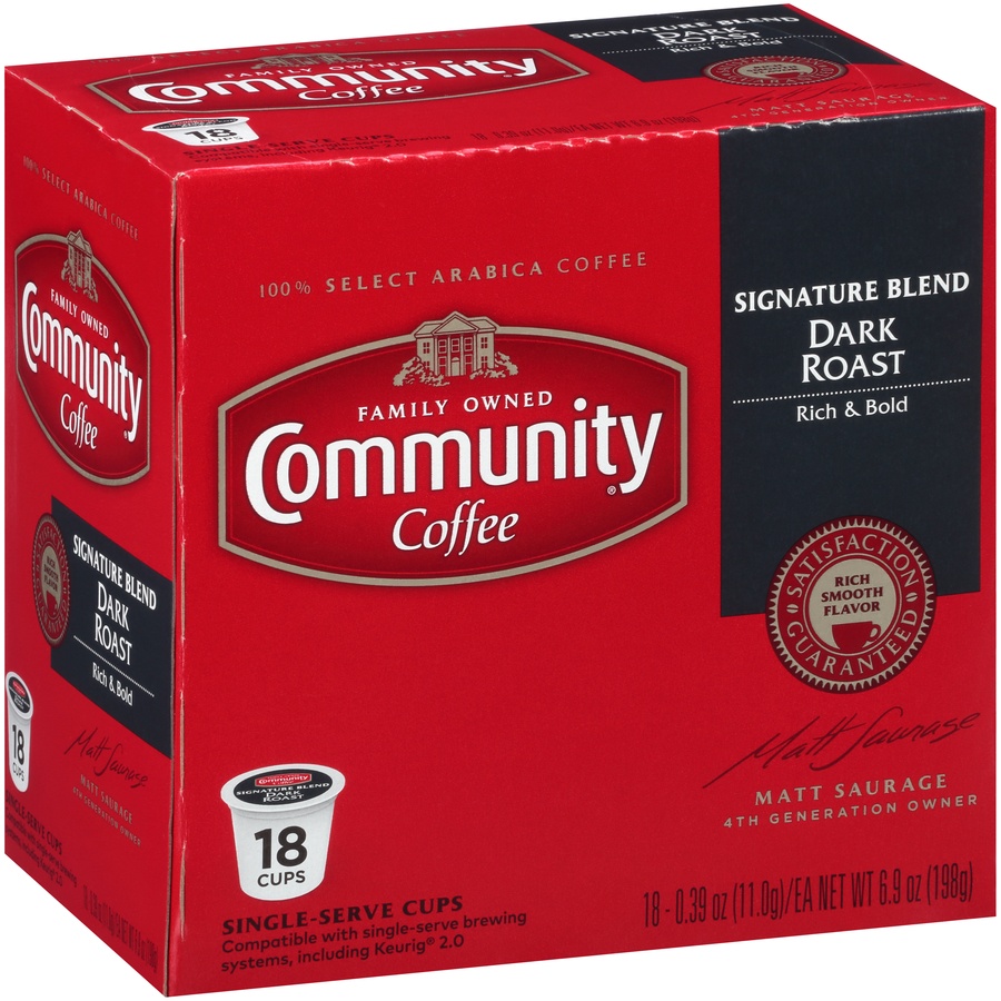 slide 2 of 7, Community Coffee Dark Roast Coffee Cup Pods, 18 ct