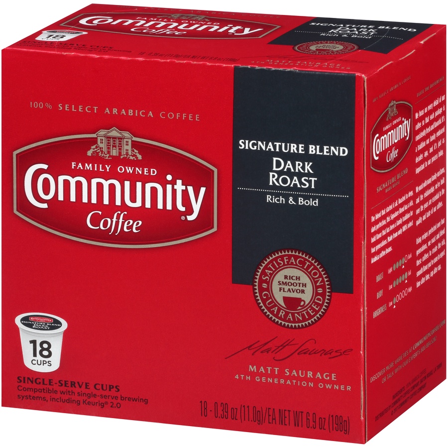 slide 3 of 7, Community Coffee Dark Roast Coffee Cup Pods, 18 ct