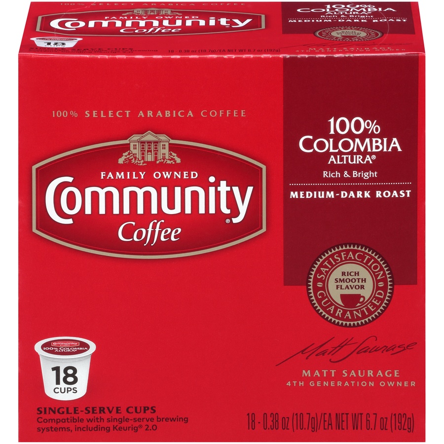 slide 1 of 7, Community Coffee Colombia Single Cup, 18 ct