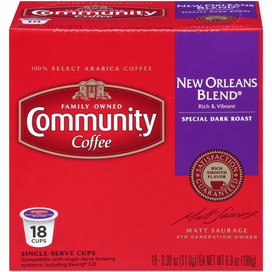 slide 1 of 1, Community Coffee New Orleands Blend Dark Roast - Keurig K-Cups Single Cup, 18 ct