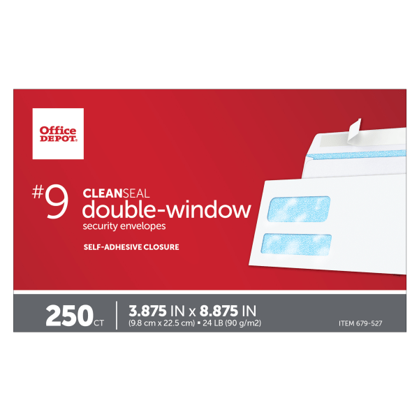 slide 2 of 4, Office Depot Brand Double-Window Envelopes, #9 White, Clean Seal, 250 ct