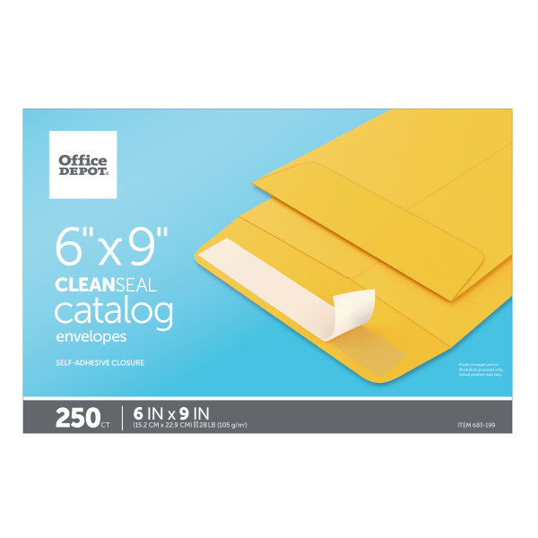 slide 3 of 3, Office Depot Brand Clean Seal Catalog Envelopes, Kraft Brown, 250 ct; 6 in x 9 in