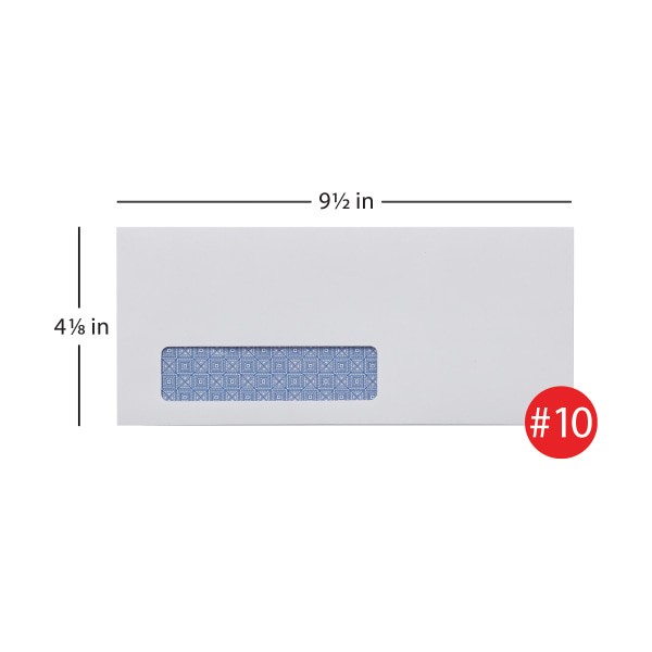 slide 4 of 4, Office Depot Brand 100% Recycled Lift & Press Window Security Envelopes, #10 White, 500 ct; 4 1/8 in x 9 1/2 in