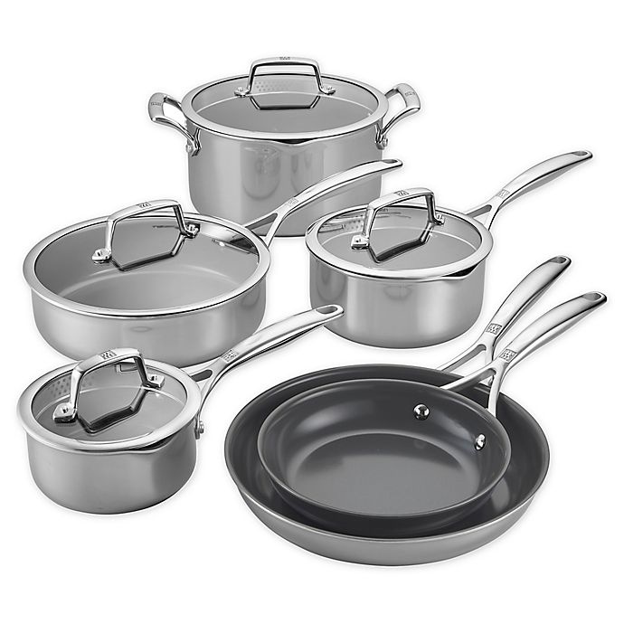 slide 1 of 7, Zwilling J.A. Henckels Energy Plus Nonstick Stainless Steel Cookware Set, 10 ct