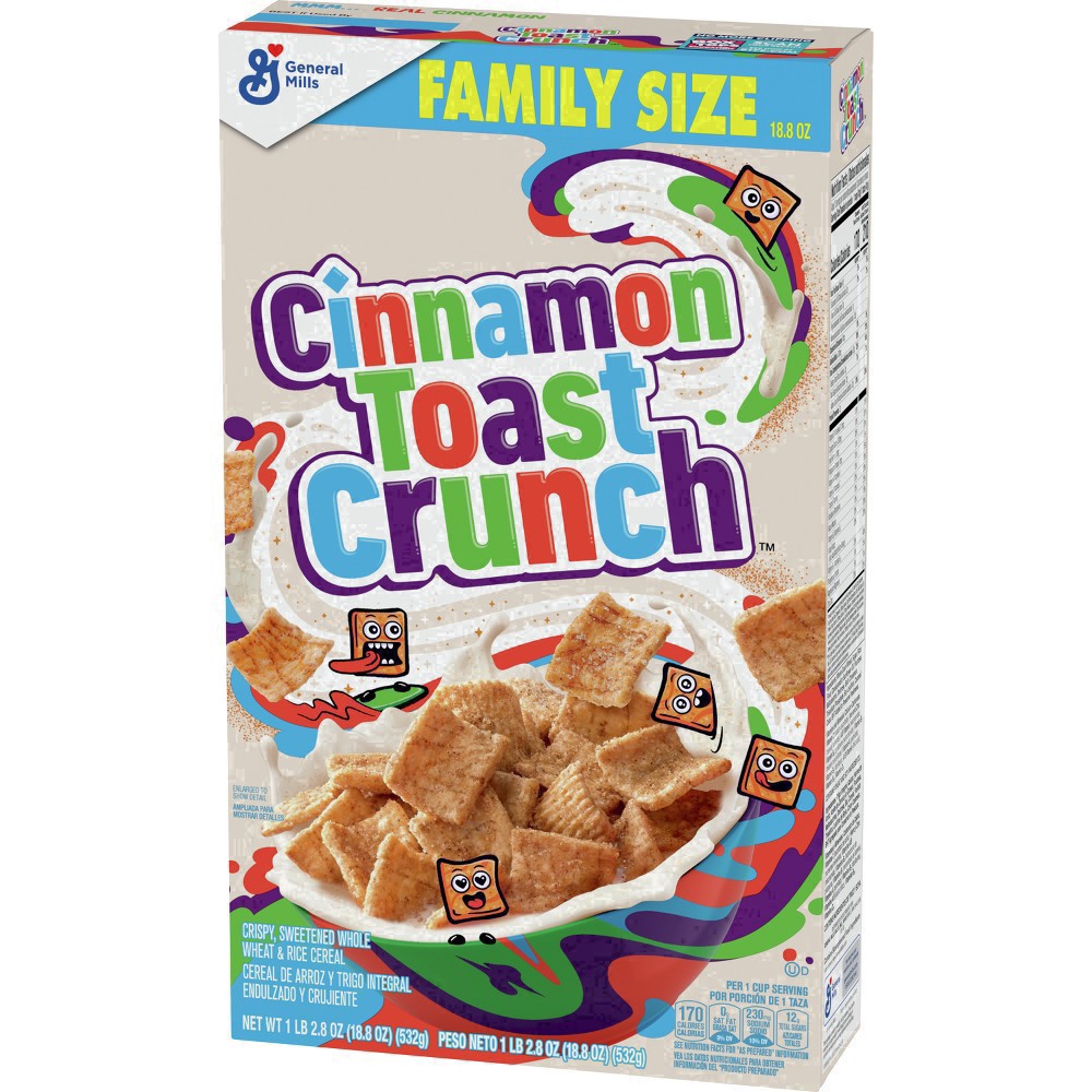 slide 19 of 108, Cinnamon Toast Crunch Breakfast Cereal, Crispy Cinnamon Cereal, Family Size, 18.8 oz Cereal Box, 18.8 oz