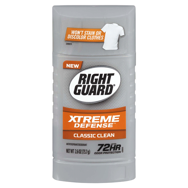 slide 1 of 1, Right Guard Xtreme Defense Classic Clean Deodorant, 2.6 oz