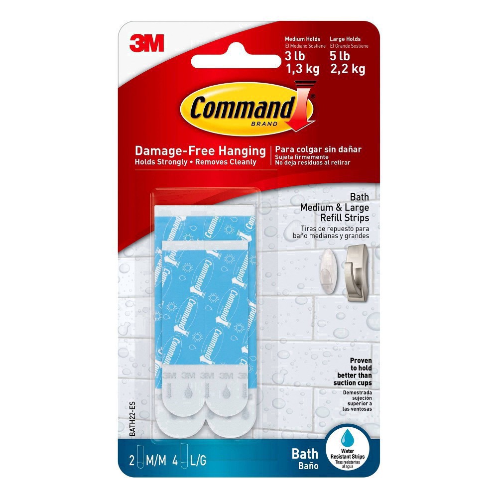 slide 15 of 18, Command Water Resistant Refill Strips (2 Medium/4 Large Strips), 1 ct