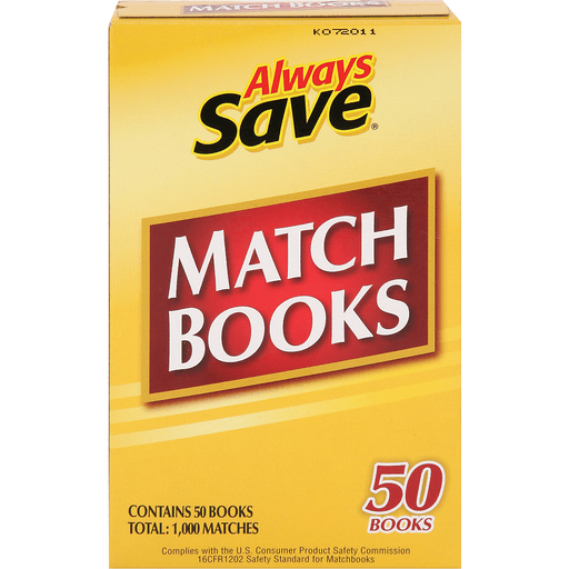 slide 1 of 1, Always Save Match Books, 50 ct