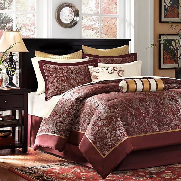 slide 1 of 1, Madison Park Aubrey Reversible Queen Comforter Set - Red, 12 ct