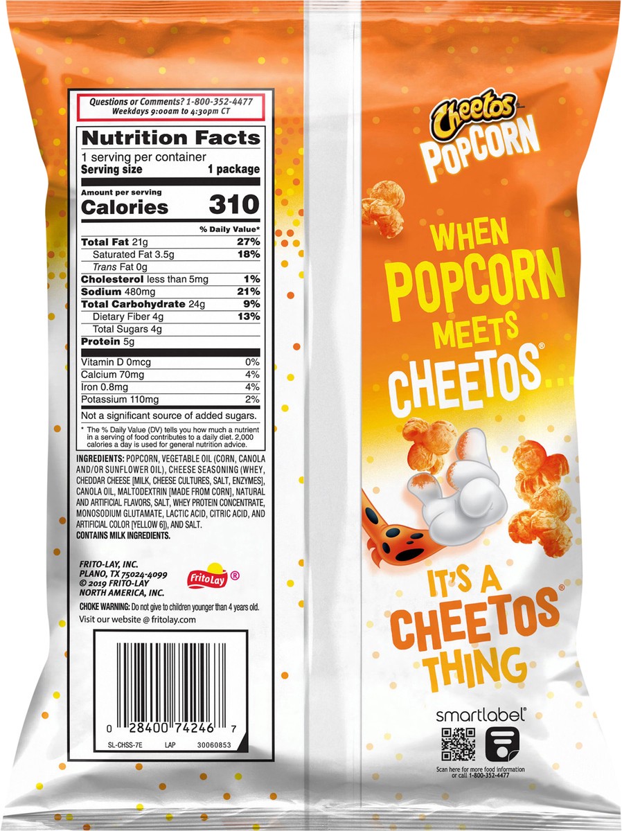 slide 8 of 8, Cheetos Popcorn Flavored Popcorn Cheddar Flavored 1 7/8 Oz, 1.875 oz