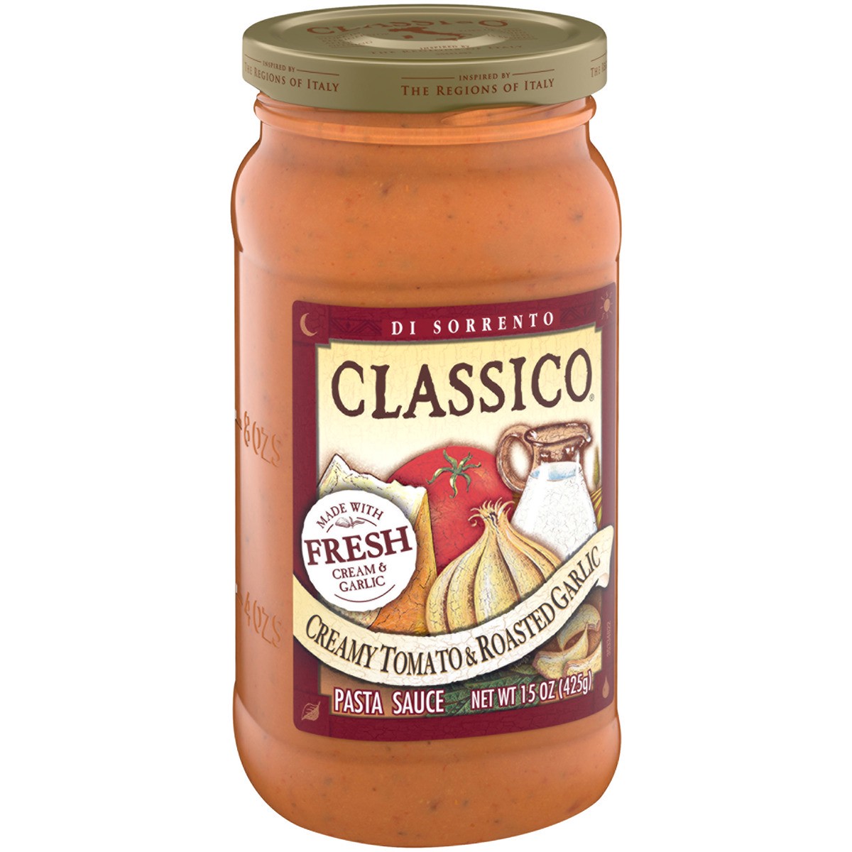 slide 2 of 8, Classico Creamy Tomato & Roasted Garlic Pasta Sauce Jar, 15 oz