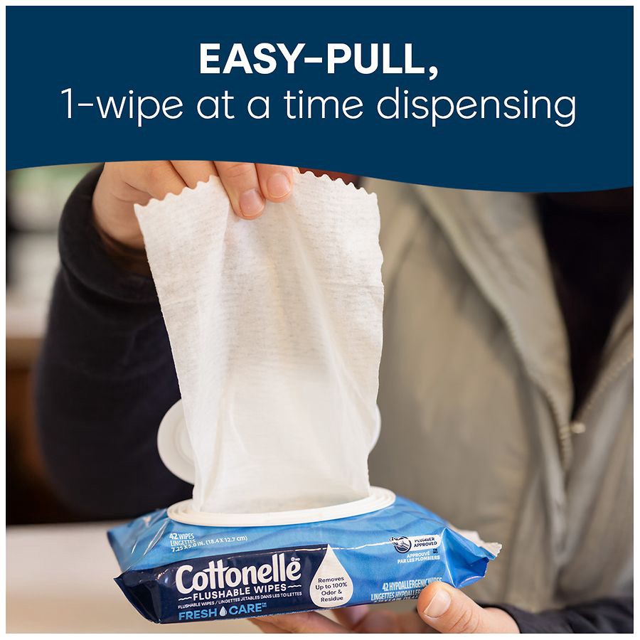 slide 5 of 5, Cottonelle Fresh Care Flushable Wet Wipes, Adult Wet Wipes, 1 Refill Pack, 168 Wipes per Pack (168 Total Flushable Wipes), 168 ct