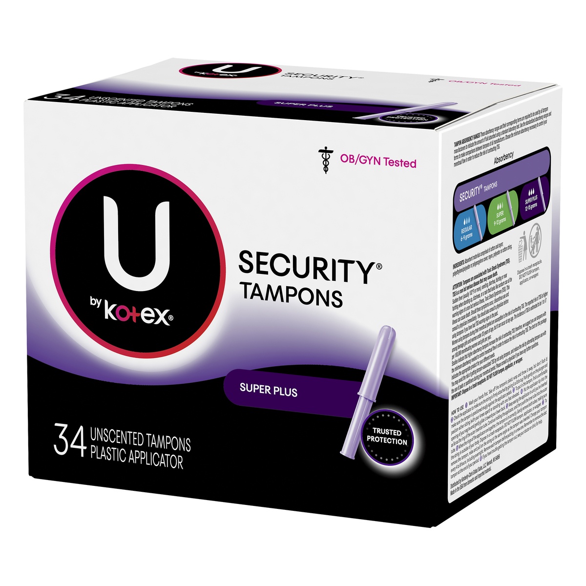 slide 4 of 9, U by Kotex Super Plus Absorbency Security Tampons, 34 ct