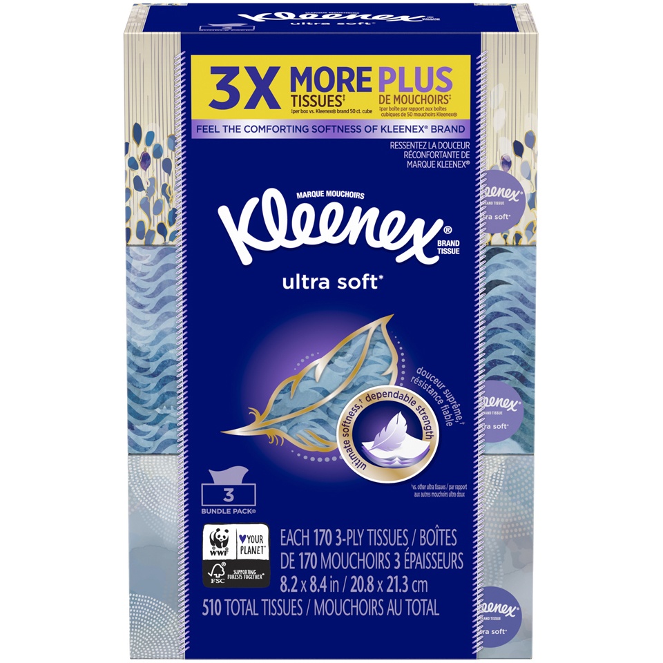 slide 1 of 3, Kleenex Ultra Soft Facial Tissue, 3 ct