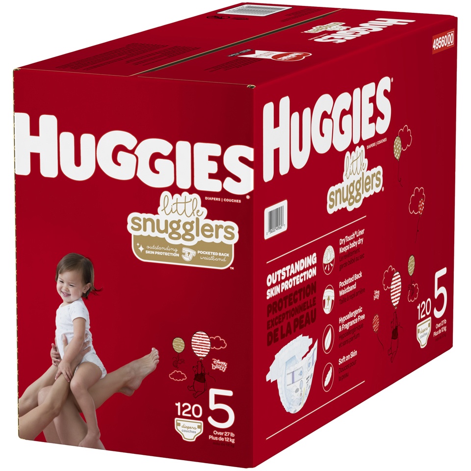 slide 3 of 3, Huggies Little Snugglers Baby Diapers, Size 5 (27+ lbs), 120 Ct, 120 ct