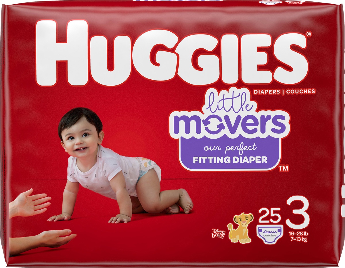slide 2 of 8, Huggies Little Movers Size 3 Diapers, 25 ct