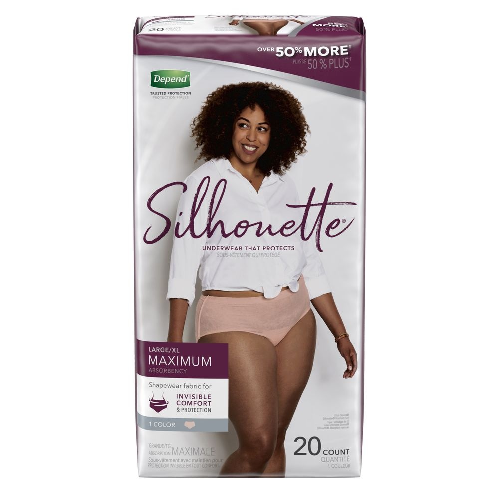 slide 2 of 5, Depend Silhouette Maximum Absorbency Large/Extra Large Modern Rise Briefs, 20 ct