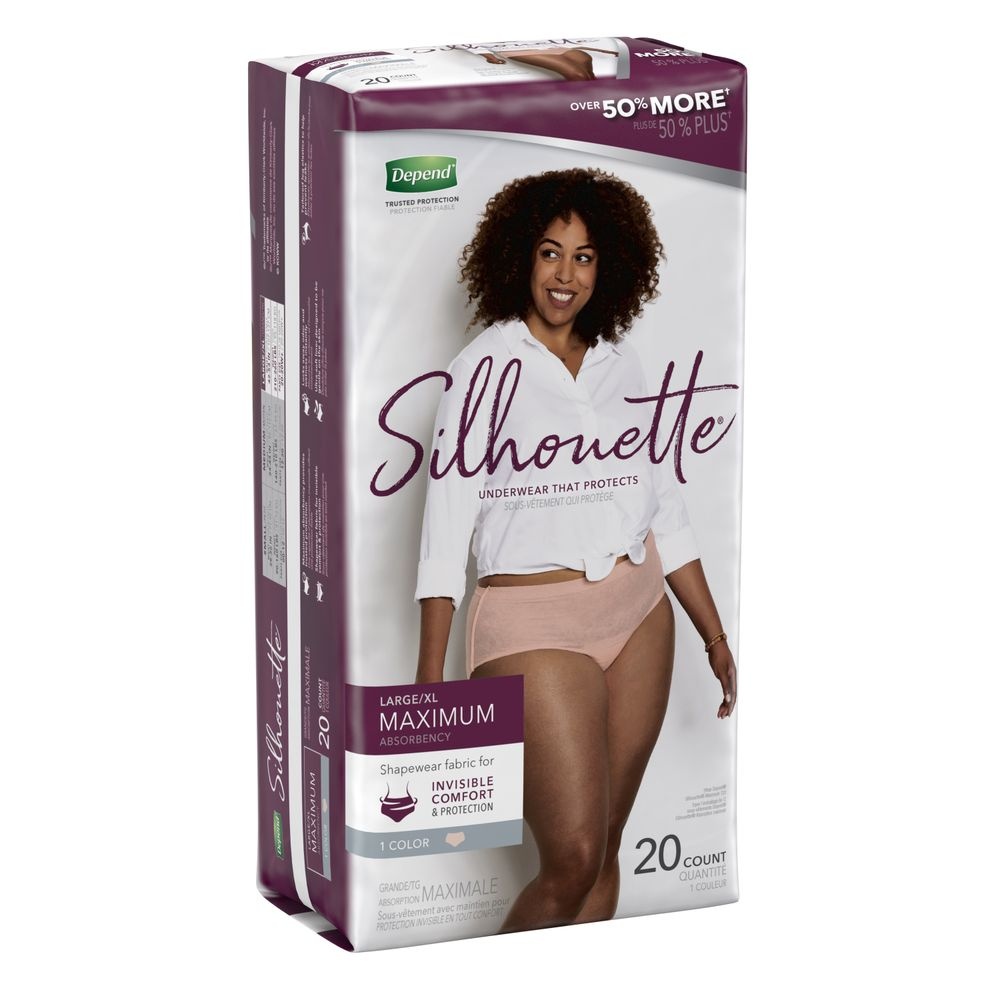 slide 3 of 5, Depend Silhouette Maximum Absorbency Large/Extra Large Modern Rise Briefs, 20 ct