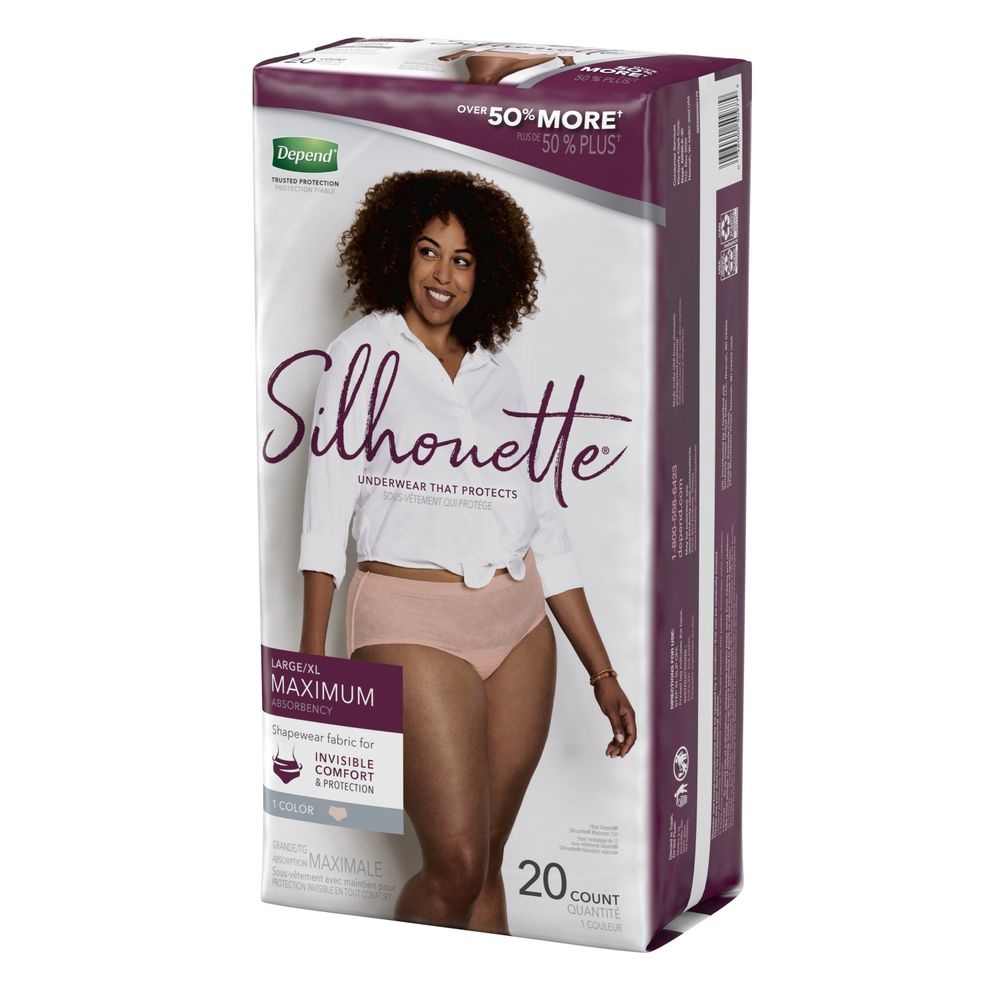 slide 4 of 5, Depend Silhouette Maximum Absorbency Large/Extra Large Modern Rise Briefs, 20 ct