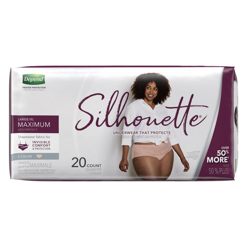 slide 5 of 5, Depend Silhouette Maximum Absorbency Large/Extra Large Modern Rise Briefs, 20 ct