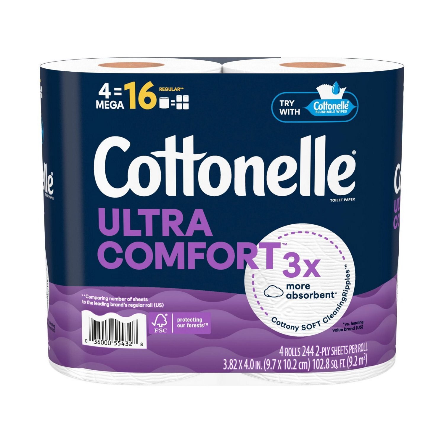 slide 6 of 9, Cottonelle Ultra Comfort Toilet Paper, Strong Toilet Tissue, 4 Mega Rolls (4 Mega Rolls = 16 Regular Rolls), 244 Sheets Per Roll, 4 ct