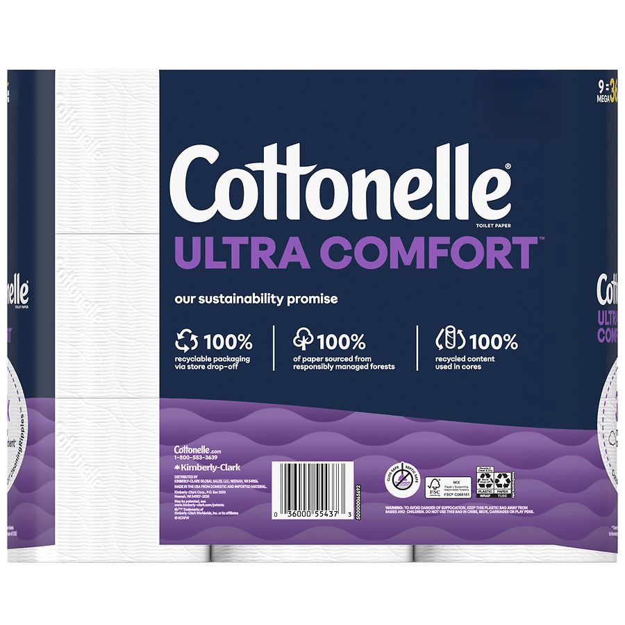 slide 2 of 5, Cottonelle Ultra Comfort Toilet Paper, Strong Toilet Tissue, 9 Mega Rolls (9 Mega Rolls = 36 Regular Rolls), 244 Sheets Per Roll, 9 ct