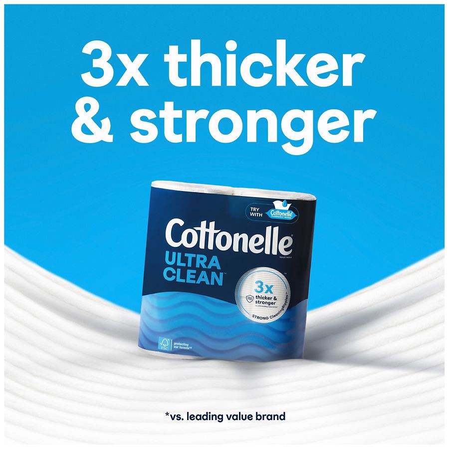 slide 4 of 5, Cottonelle Ultra Clean Toilet Paper, Strong Toilet Tissue, 9 Mega Rolls (9 Mega Rolls = 36 Regular Rolls), 284 Sheets Per Roll, 9 ct