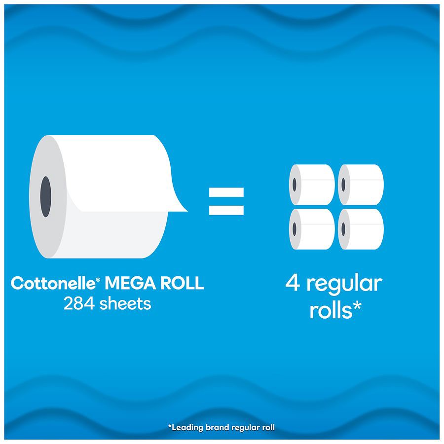 slide 4 of 5, Cottonelle Ultra Clean Toilet Paper, Strong Toilet Tissue, 4 Mega Rolls (4 Mega Rolls = 16 Regular Rolls), 284 Sheets Per Roll, 4 ct