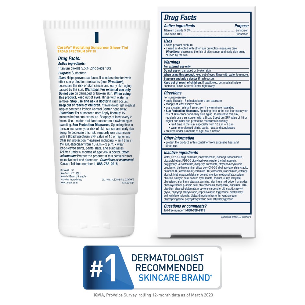 slide 5 of 6, Cerave Tinted Face Ss Spf 30, 1.7 oz