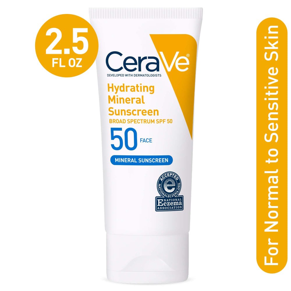 slide 5 of 6, CeraVe SPF 50 Face Hydrating Mineral Sunscreen, 2.5 fl oz