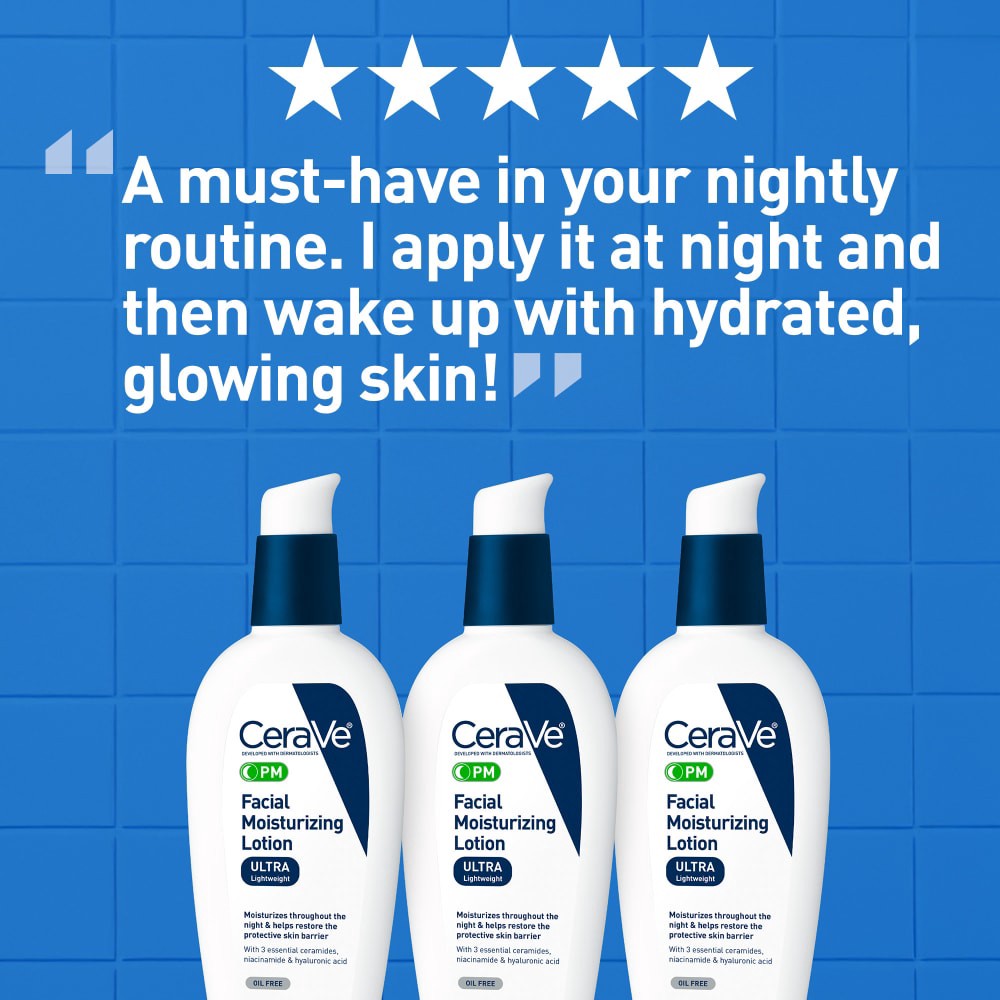 slide 6 of 6, CeraVe Facial Moisturizing Lotion, Nighttime, Oil Free, Ultra Lightweight, 3 oz