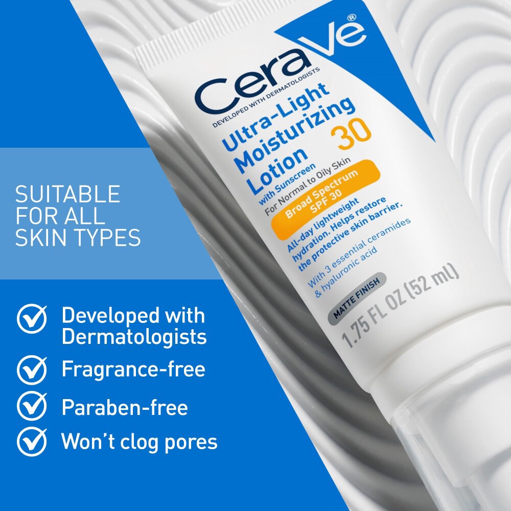 slide 2 of 6, CeraVe Ultra-Light Moisturizing Lotion With Sunscreen, Spf30, 1.7 fl oz