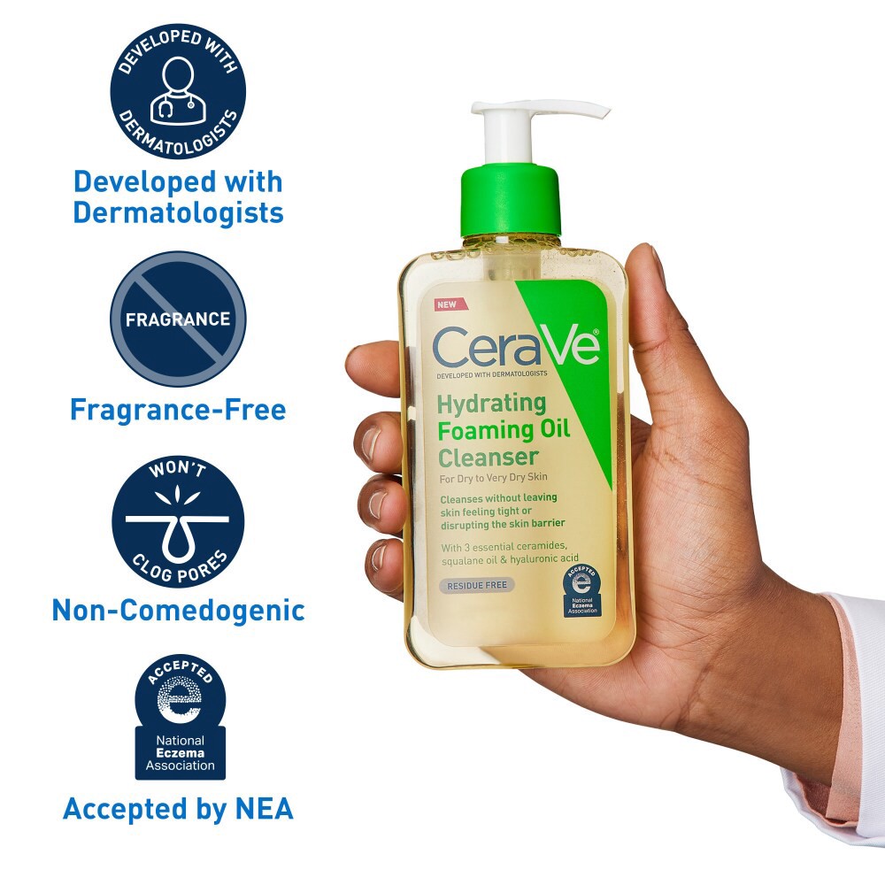 slide 5 of 5, Cerave Hydrating Foaming Oil Cleanser, 12fz - 12 FZ, 12 fl oz