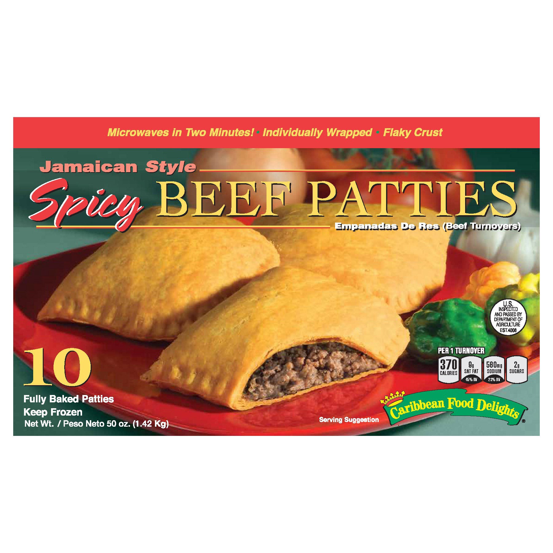 slide 1 of 2, Caribbean Delights Jamaican Spicy Beef Patties, 5 oz, 10 count, 