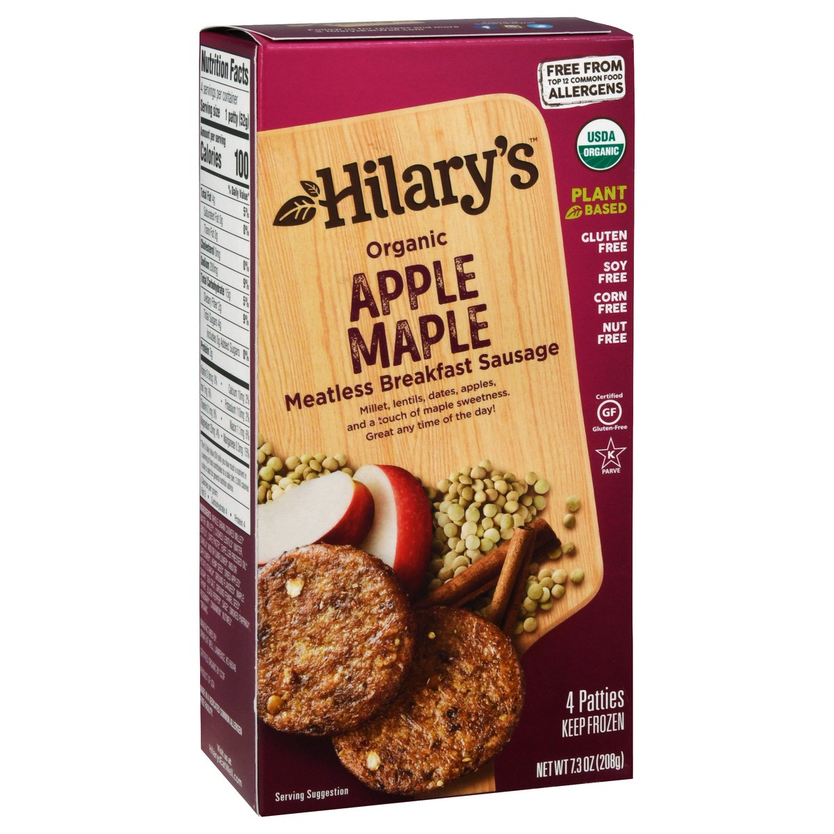 slide 2 of 9, Hilary's Organic Meatless Apple Maple Patties 4 ea, 4 ct