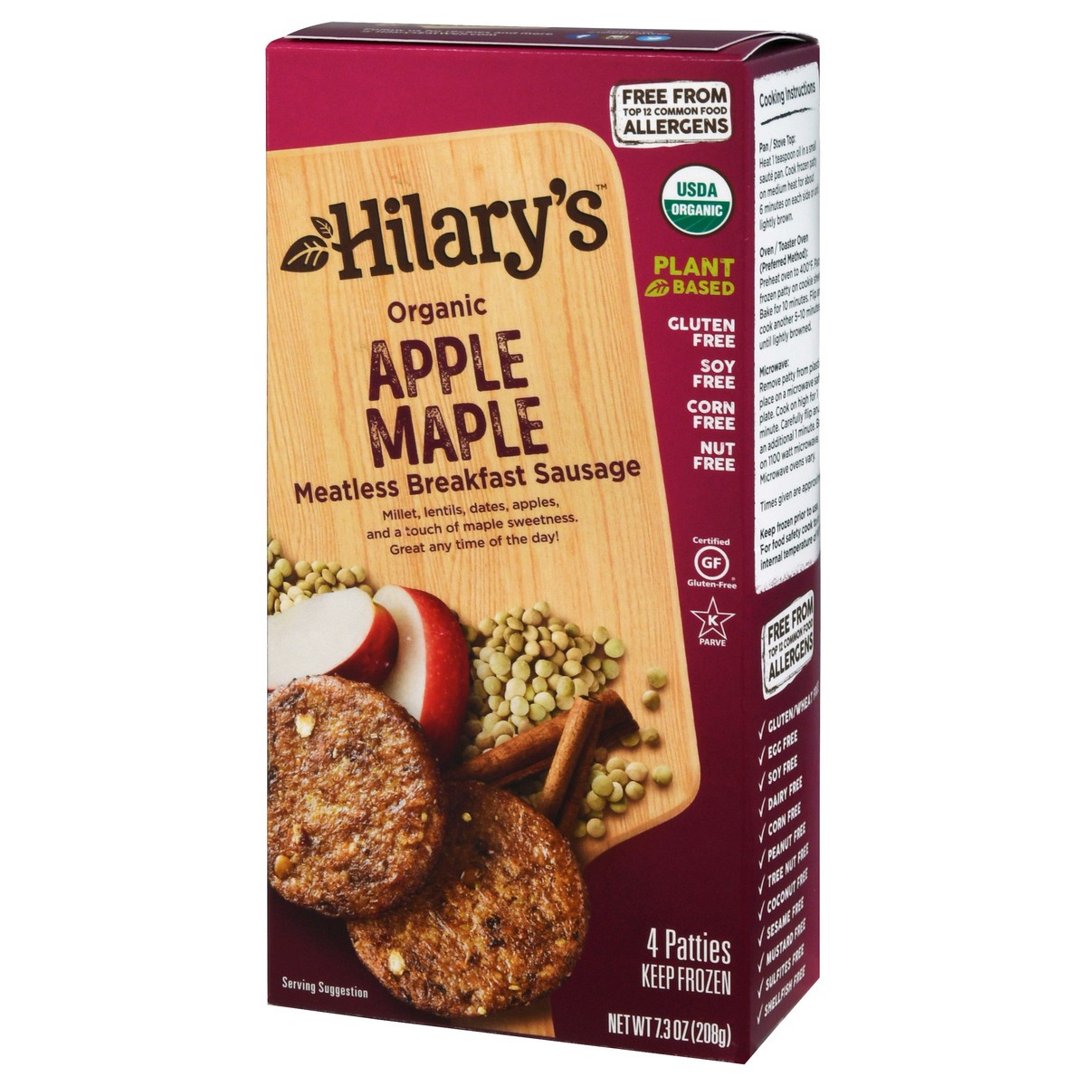 slide 3 of 9, Hilary's Organic Meatless Apple Maple Patties 4 ea, 4 ct