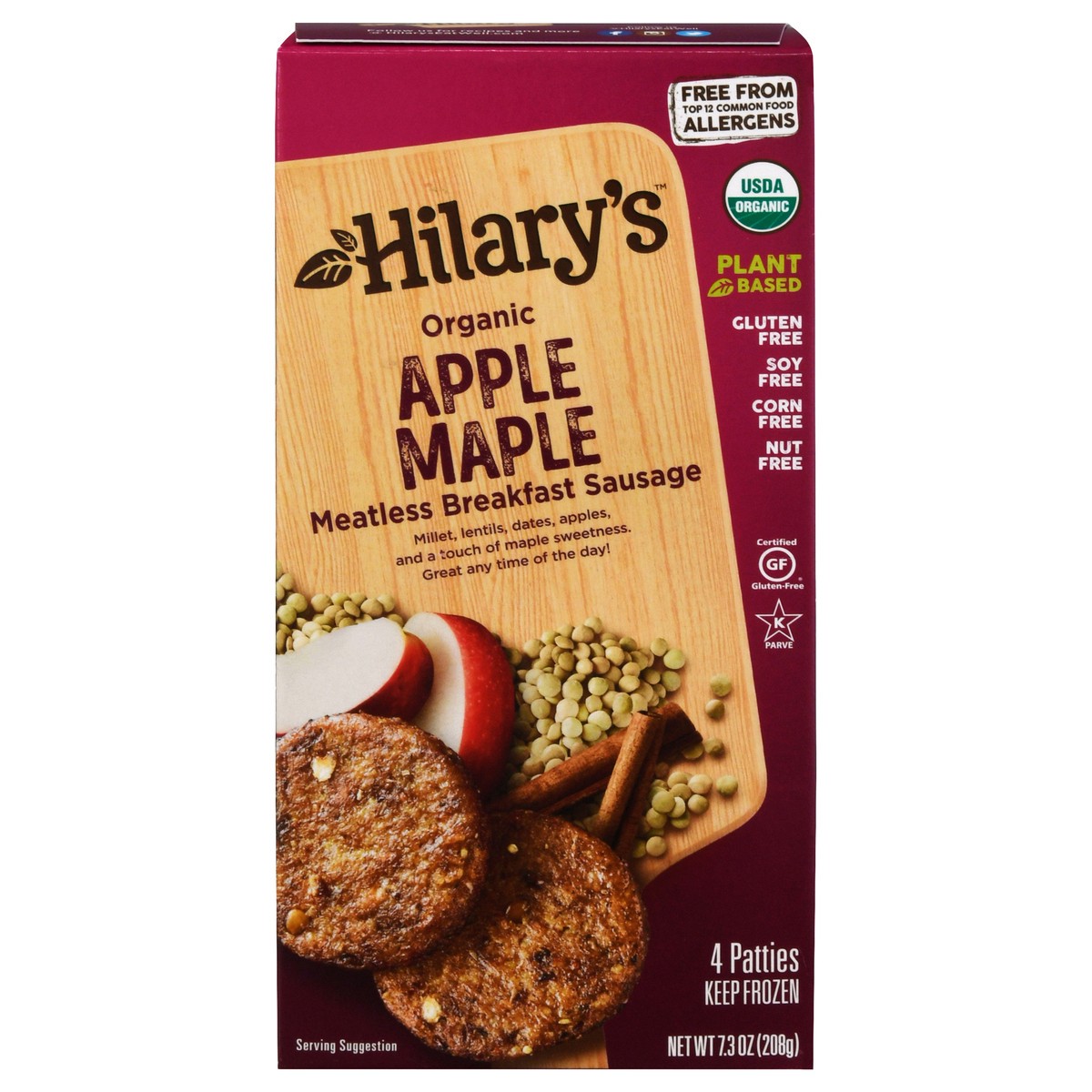 slide 1 of 9, Hilary's Organic Meatless Apple Maple Patties 4 ea, 4 ct