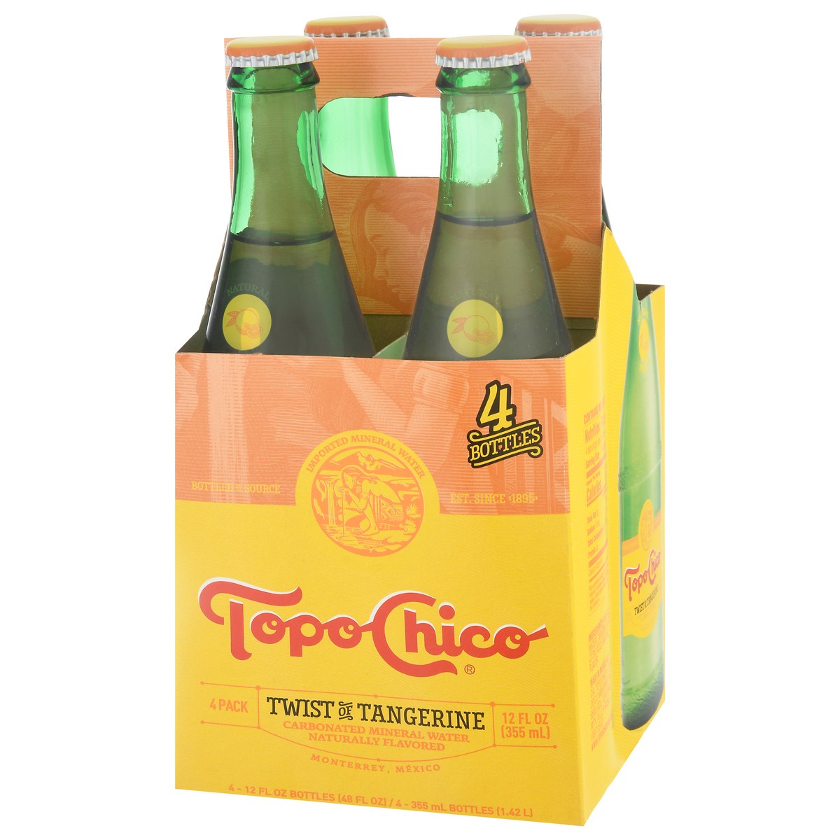 slide 2 of 10, Topo Chico 4 Pack Twist of Tangerine Carbonated Mineral Water 4-12 fl oz Bottles, 4 ct