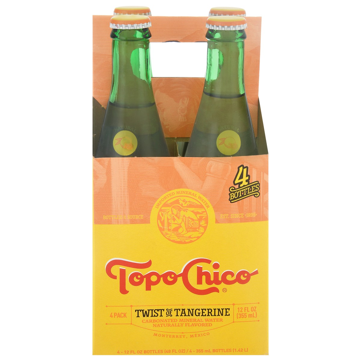 slide 1 of 10, Topo Chico 4 Pack Twist of Tangerine Carbonated Mineral Water 4-12 fl oz Bottles, 4 ct