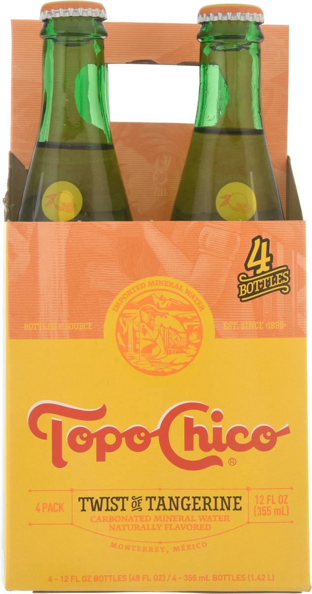 slide 8 of 10, Topo Chico 4 Pack Twist of Tangerine Carbonated Mineral Water 4-12 fl oz Bottles, 4 ct