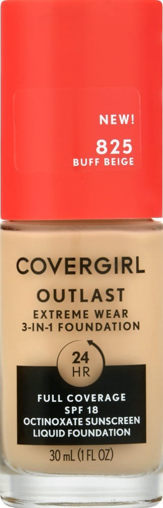 slide 2 of 3, Covergirl Outlast Extreme Wear 3-In-1 Foundation 825 Buff Beige, 1 ct