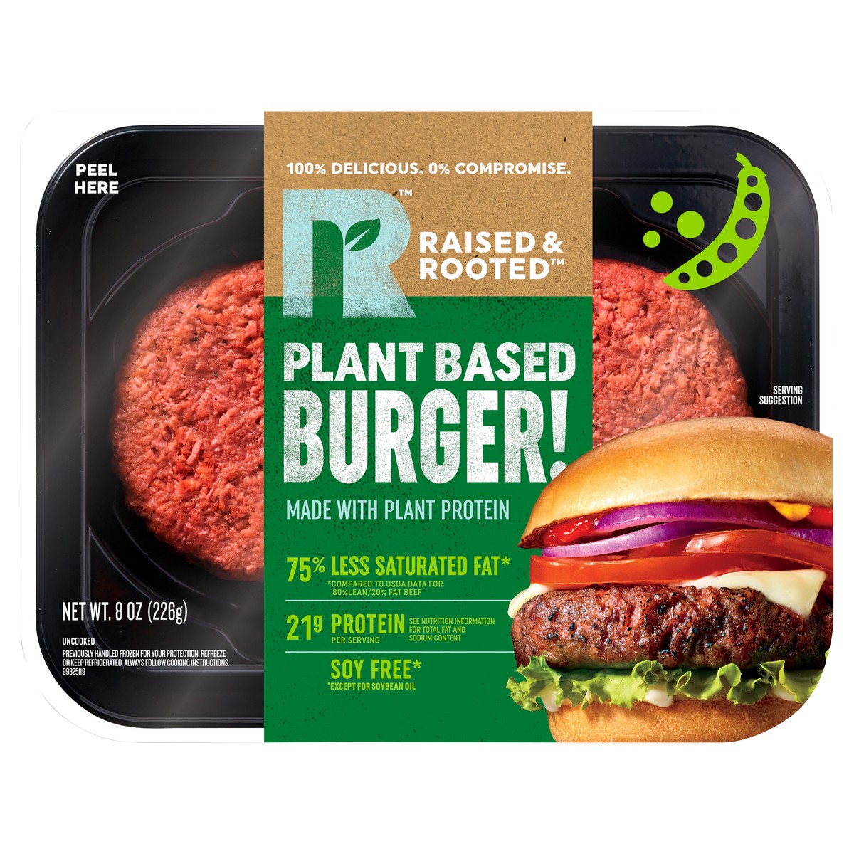 slide 1 of 6, Raised & Rooted Uncooked Plant Based Burger! Made With Plant Protein, 10 oz