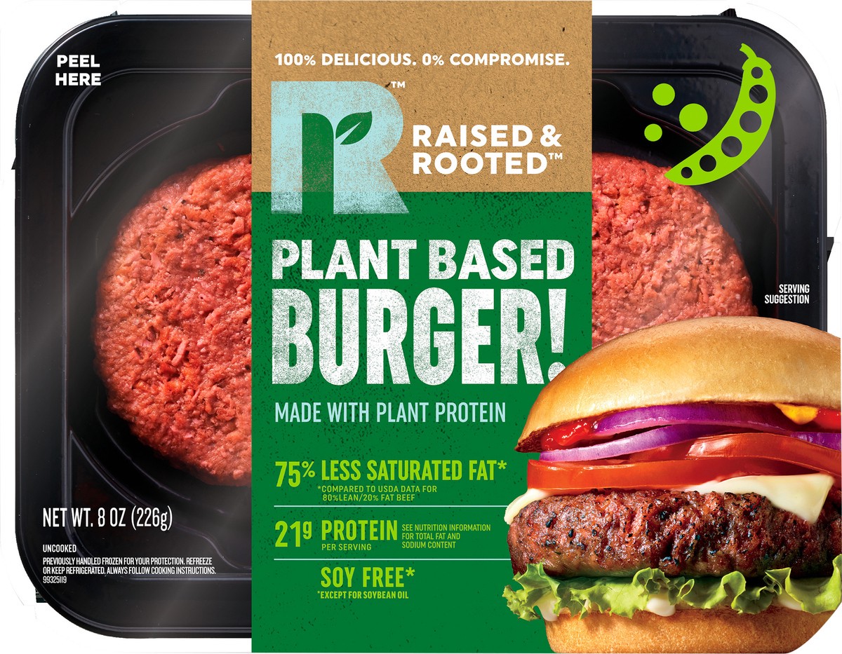 slide 3 of 6, Raised & Rooted Uncooked Plant Based Burger! Made With Plant Protein, 10 oz