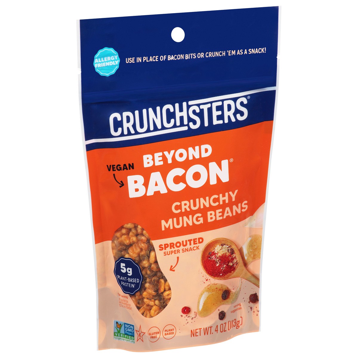 slide 4 of 9, Crunchsters Vegan Beyond Bacon Crunchy Mung Beans, 4 oz