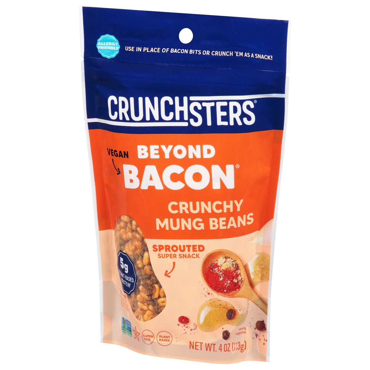 slide 2 of 9, Crunchsters Vegan Beyond Bacon Crunchy Mung Beans, 4 oz