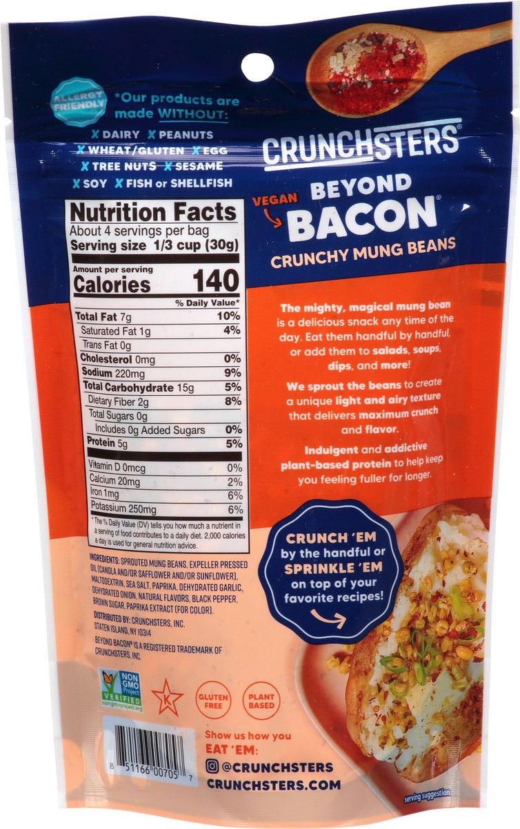 slide 6 of 9, Crunchsters Vegan Beyond Bacon Crunchy Mung Beans, 4 oz